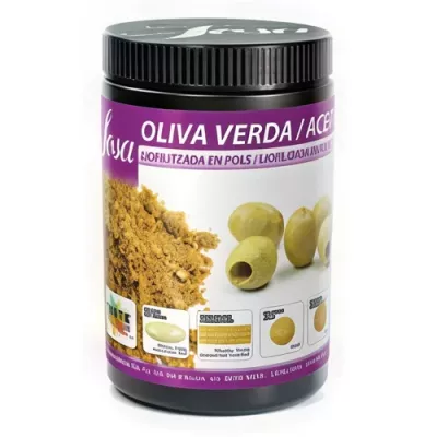 Freeze-dried green olive flour